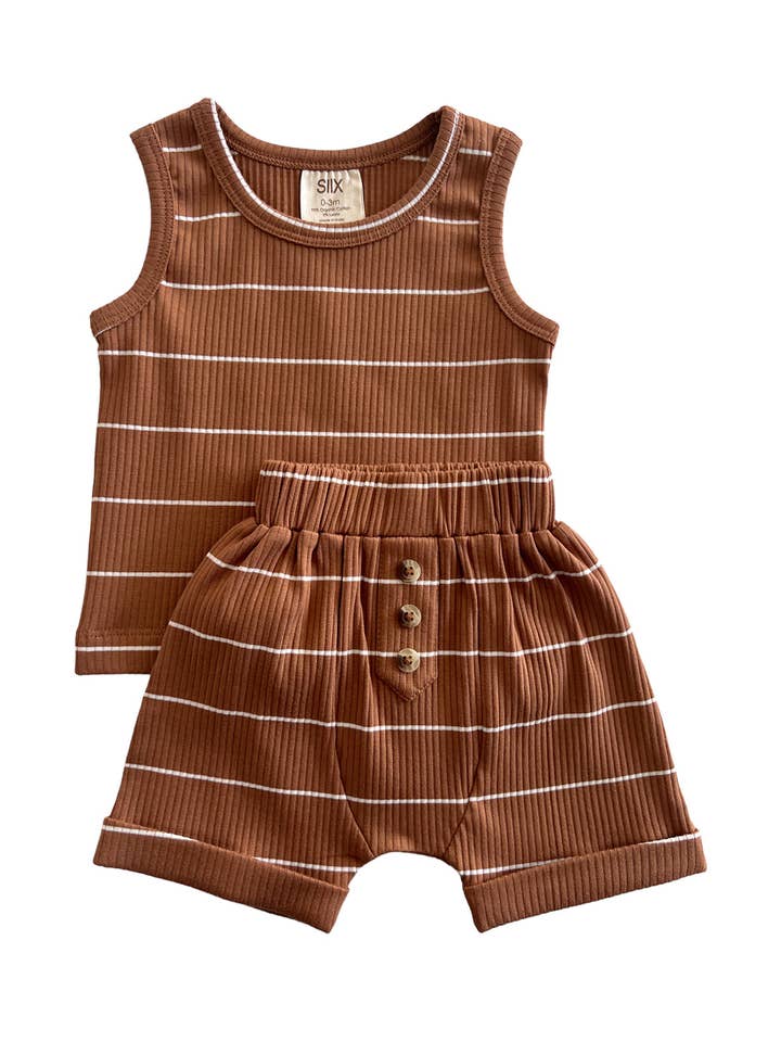 SADDLE STRIPE - ORGANIC RIBBED TANK & SHORT SET