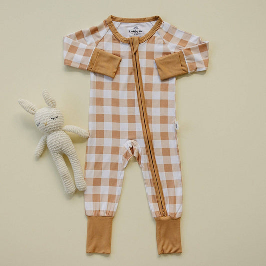 GOLDEN GINGHAM BAMBOO ZIPPY ROMPER