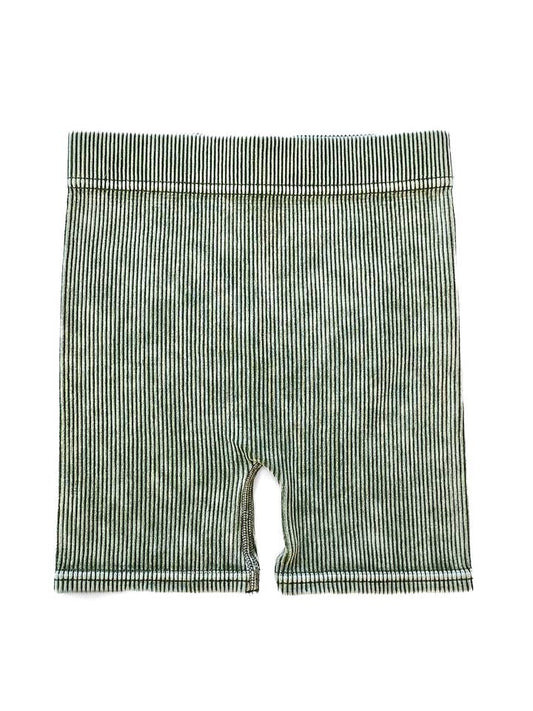 ACID WASH BIKER SHORTS - DUSTY GREEN