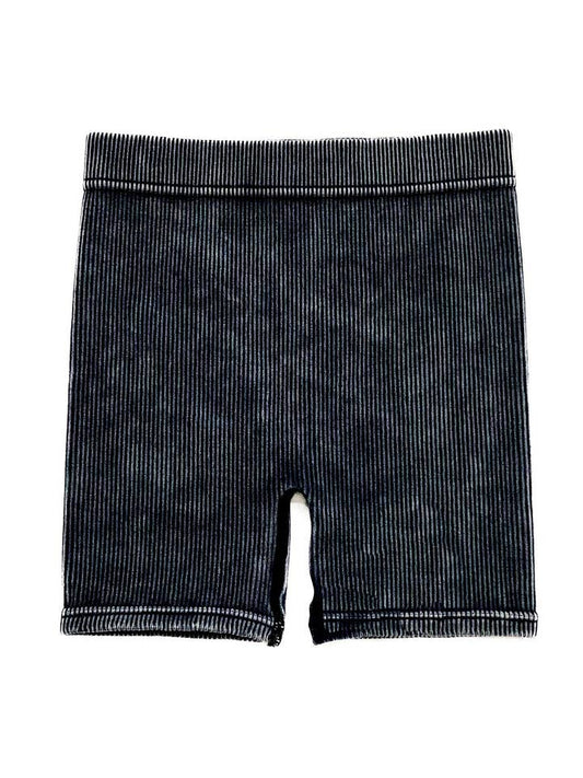 ACID WASH BIKER SHORTS - ONYX